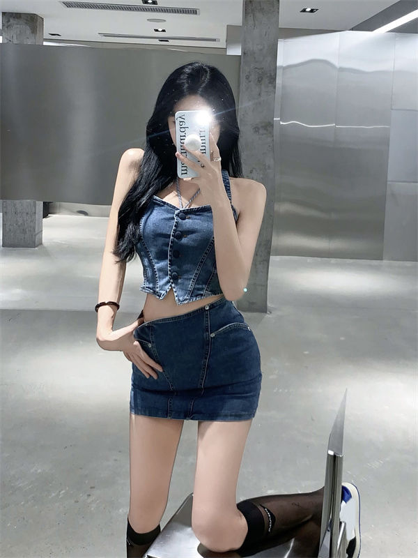 デニムセットアップ 美シルエット ビスチェミニセット