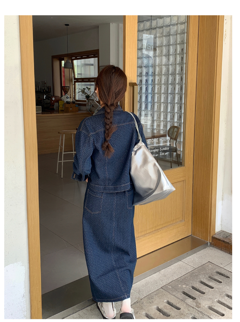 デニムセットアップ ドット模様ジャケット＆ロングスカート