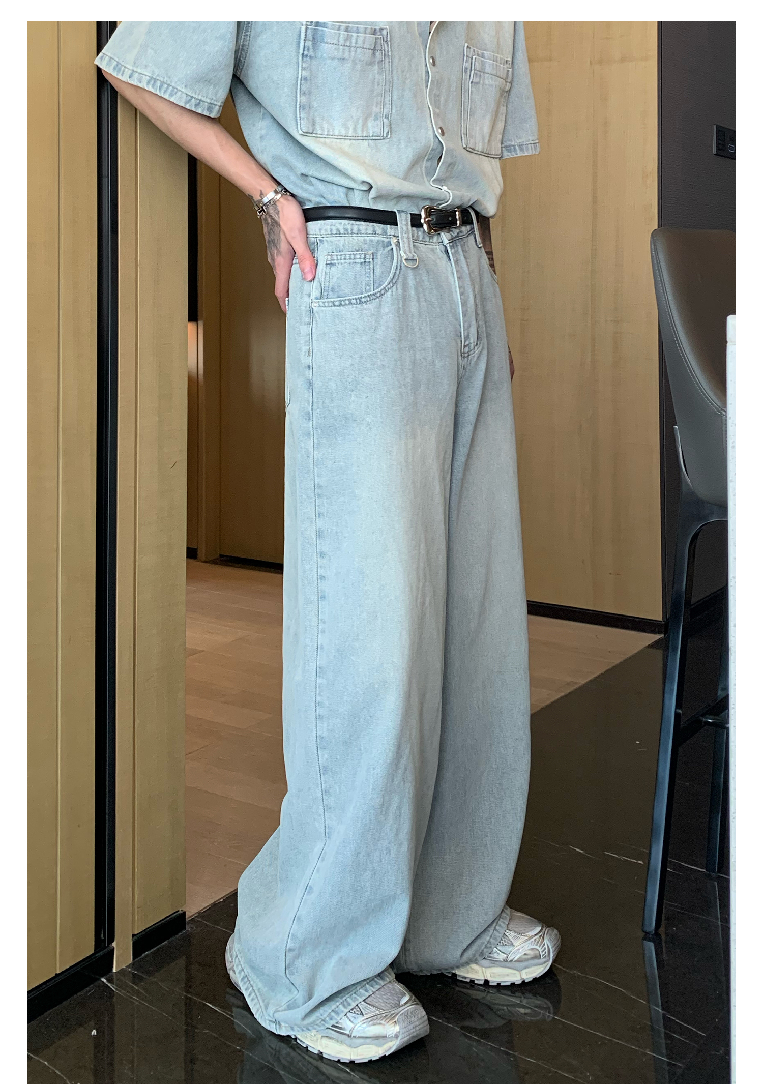 デニムセットアップ　涼やかデニムセットアップ半袖シャツ