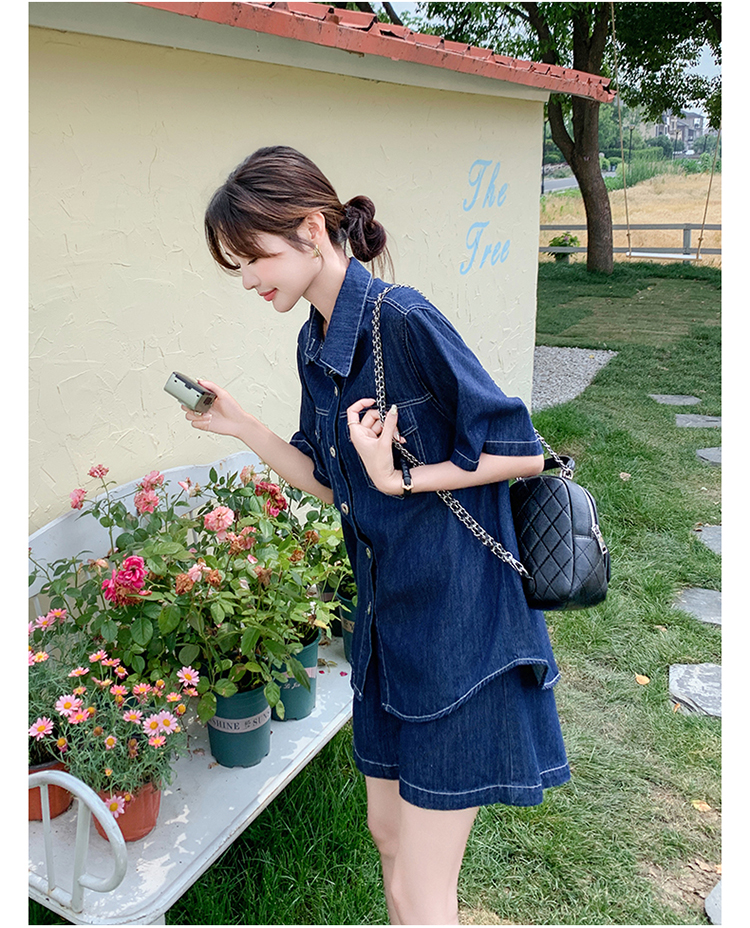 デニムセットアップ ゆったり半袖デニムセットアップ