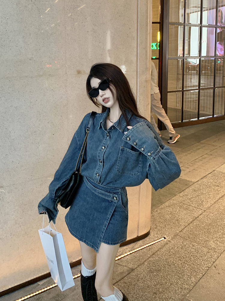 デニムセットアップ ゆったりシルエット巻きスカートセット