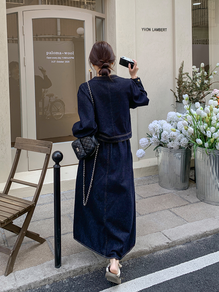 デニムセットアップ カジュアル優美ロングスカートセット