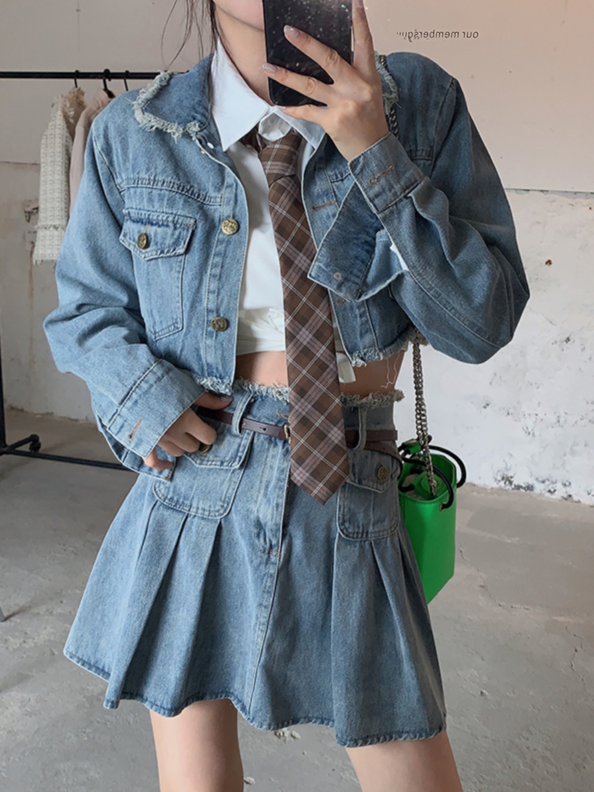 デニムセットアップ クロップド丈デニム制服風セットアップ
