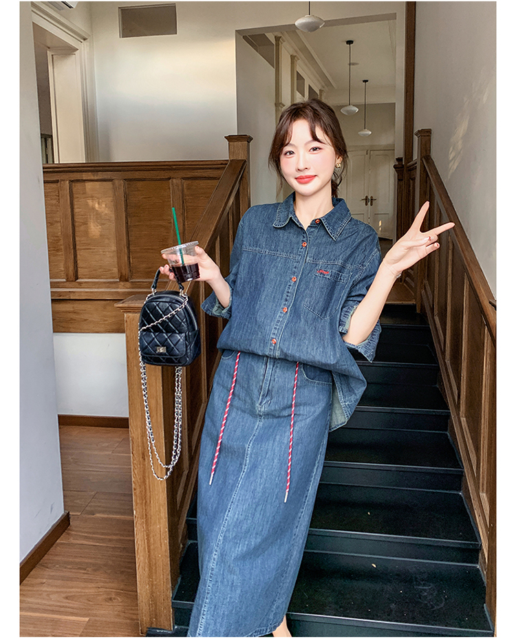 デニムセットアップ ゆったりデニムシャツスカートセット
