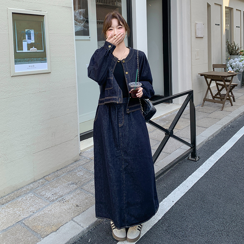 デニムセットアップ こなれ感ジャケット＆ロングスカート