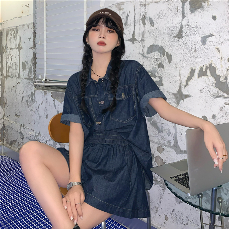デニムセットアップ ゆったりシルエット 半袖ショートセット