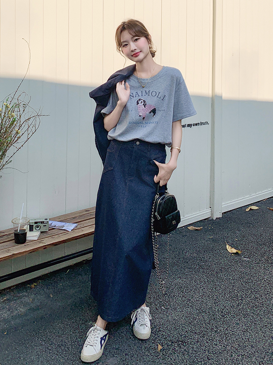 デニムセットアップ ゆったりベスト長スカートセット