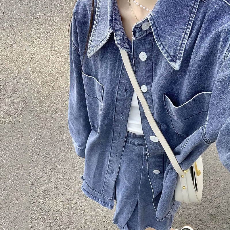 デニムセットアップ ゆったりシルエットデニムジャケットスカートセット