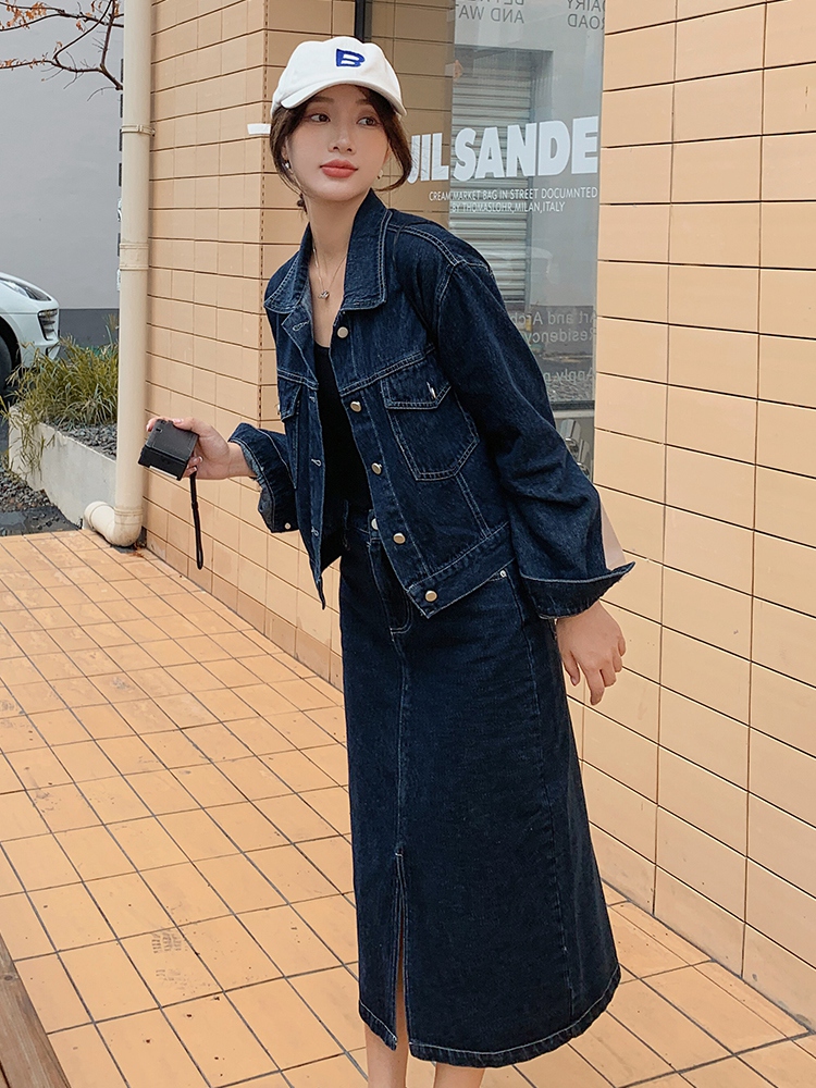 デニムセットアップ こなれ感ジャケット×ロングスカート