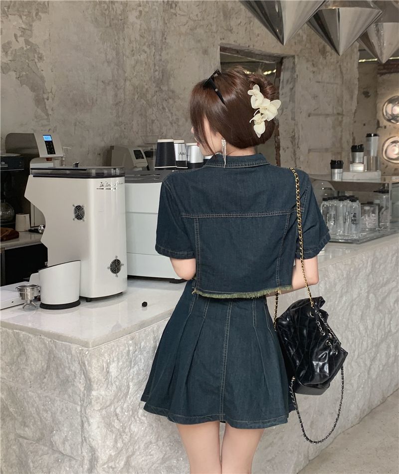 デニムセットアップ ショート丈デニム上下セット