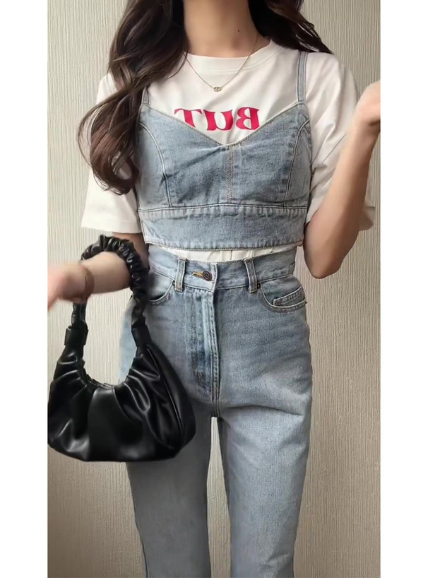 デニムセットアップ ワイドレッグ ビスチェセットアップ
