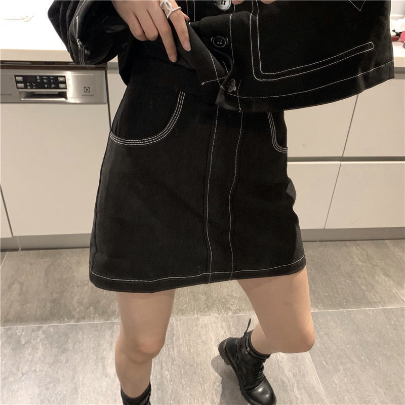デニムセットアップ ステッチ装飾ジャケットスカートセット