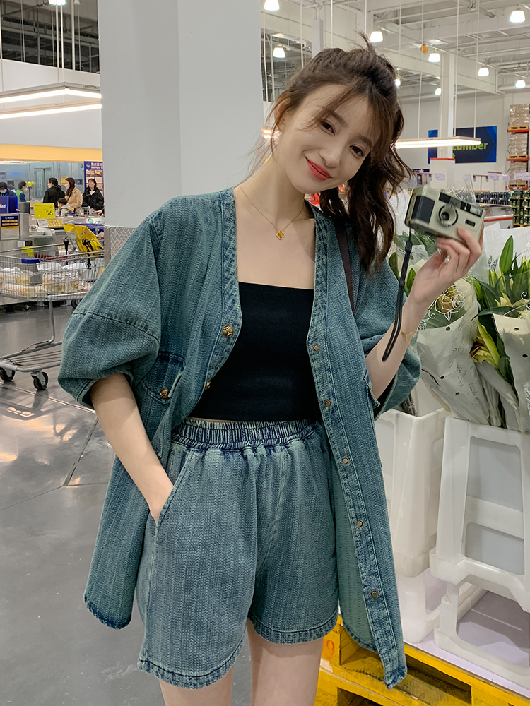 デニムセットアップ ゆったりシルエットデニムセットアップ
