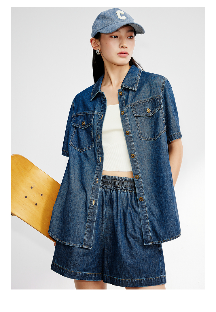 デニムセットアップ ゆったりシルエット デニムシャツセット