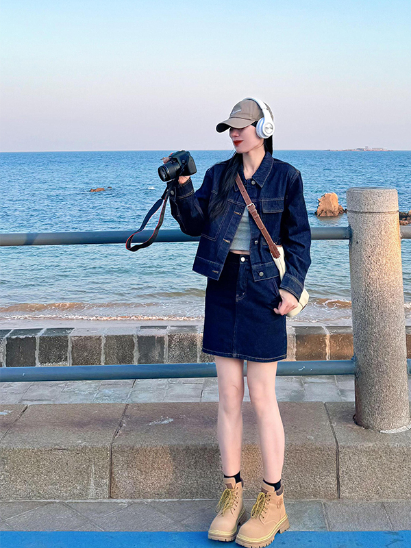 デニムセットアップ 海辺の休日ジャケット×ミニスカート