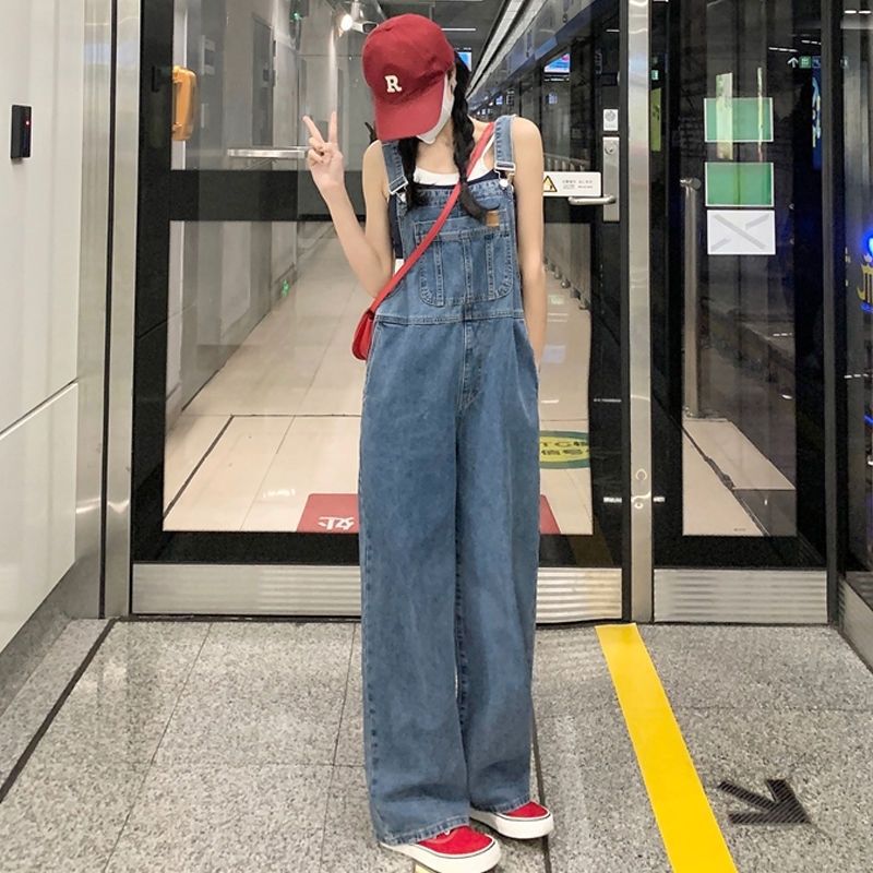 デニムセットアップ デニムサロペットワイドパンツオールインワン