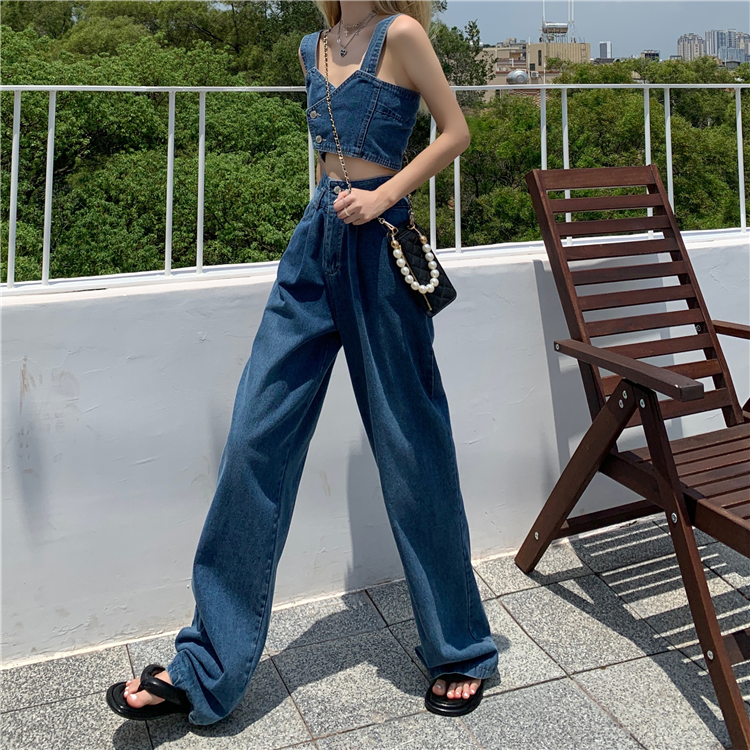 デニムセットアップ 洗練ビスチェワイドパンツセット