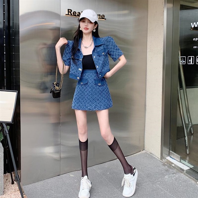 デニムセットアップ ジャガード織りデニム上下セット