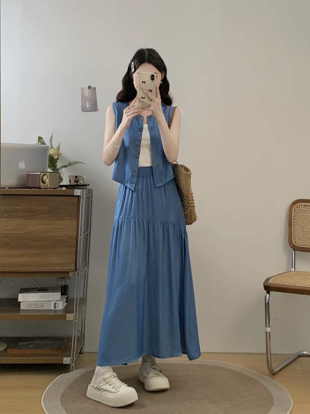 デニムセットアップ 夏日ティアードマキシセット