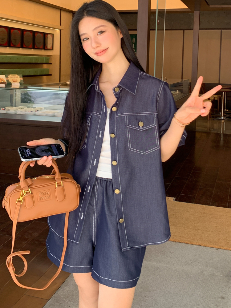 デニムセットアップ 上質ステッチ ゆったりデニムセット
