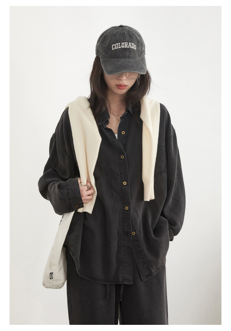 デニムセットアップ ゆったりデニムシャツセットアップ