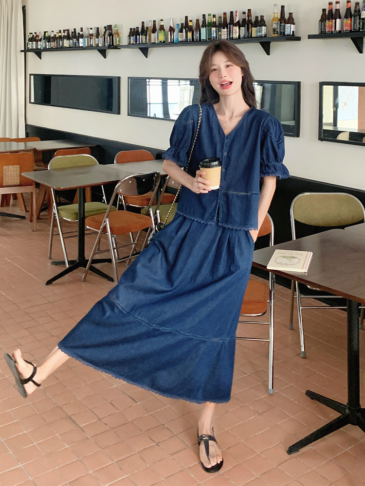 デニムセットアップ 涼やか夏のティアードセットアップ