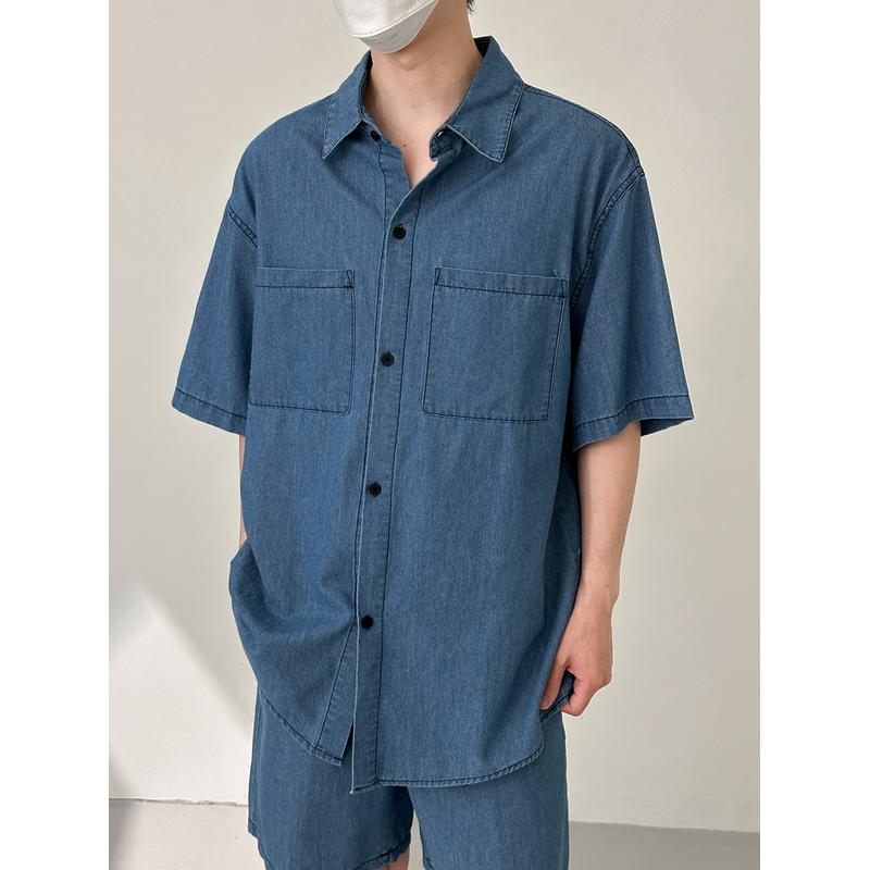 デニムセットアップ ゆったり半袖デニムセットアップ