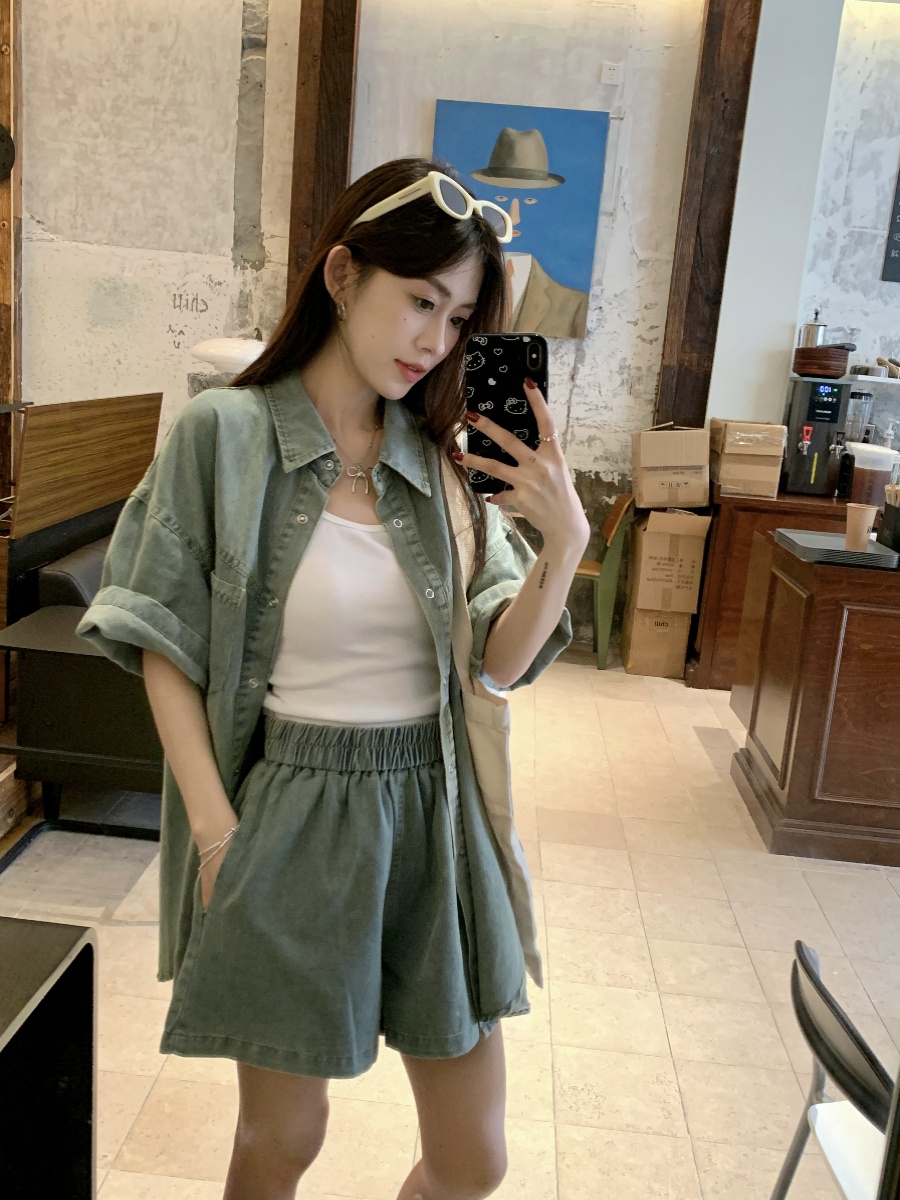 デニムセットアップ ゆったりシルエット上下セット