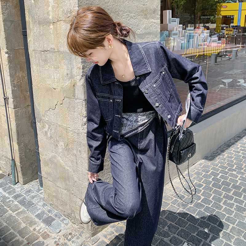 デニムセットアップ クラシック風ワイドジージャンセット