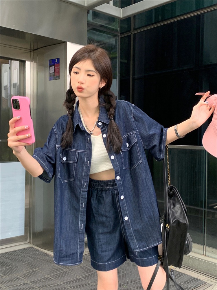 デニムセットアップ ゆったりシルエット デニムシャツセット