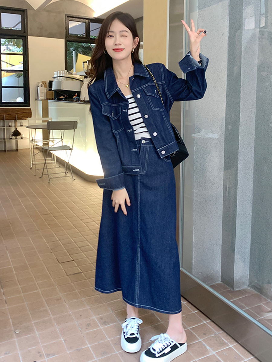デニムセットアップ クラシカルジャケットロングスカート