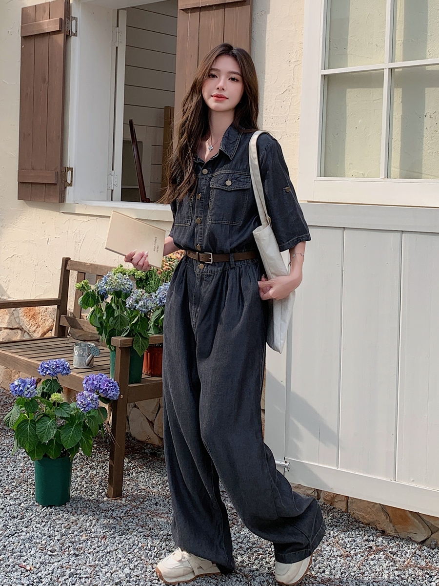デニムセットアップ ゆったりデニムオールインワン