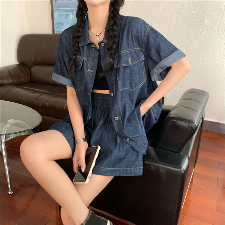 デニムセットアップ ゆったりシルエット 半袖ショートセット
