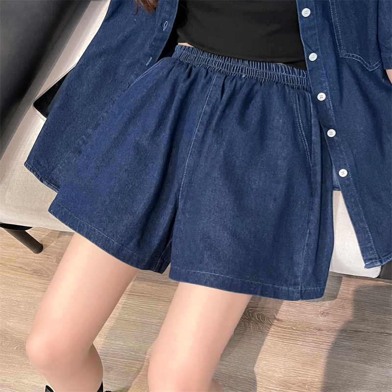 デニムセットアップ ゆったり五分袖デニムシャツセット