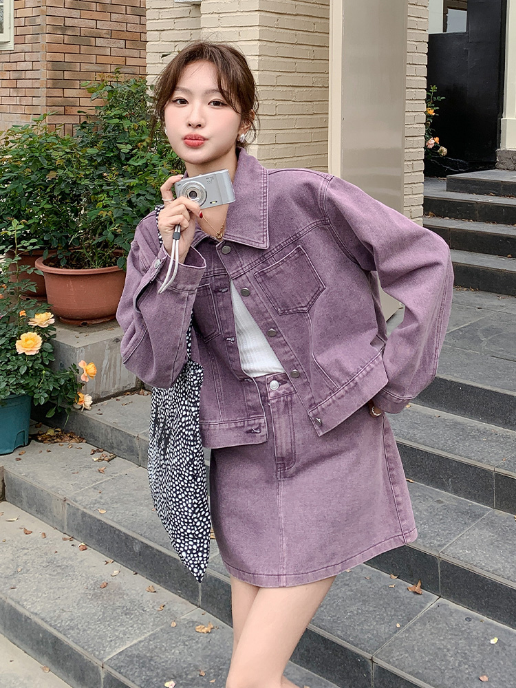 デニムセットアップ ゆったり袖ジャケット×ミニスカートセット