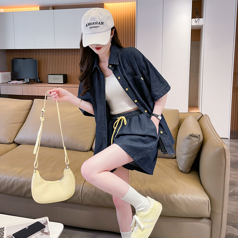 デニムセットアップ 緩やかシルエット 半袖デニムセット