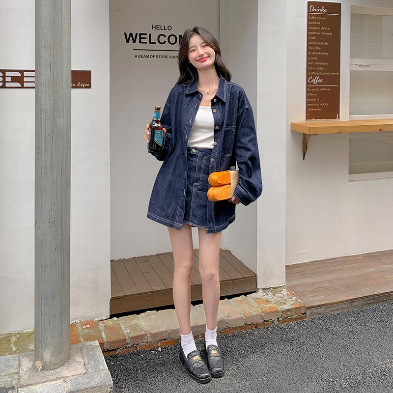 デニムセットアップ ゆったりシルエットデニムシャツセット