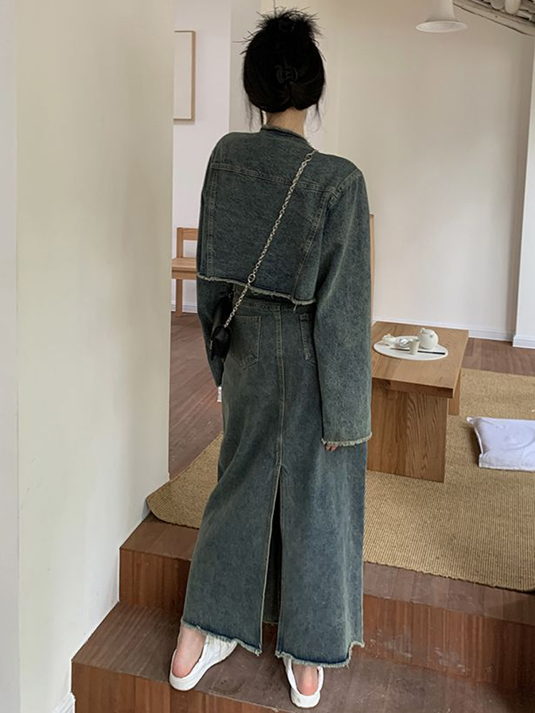 デニムセットアップ ゆったりロングデニムセットアップ