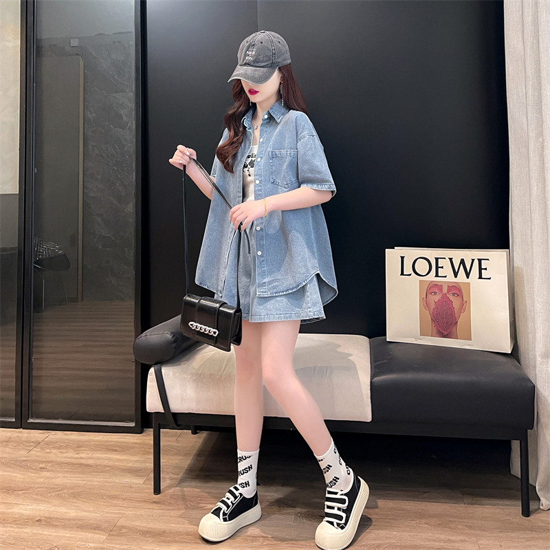 デニムセットアップ ゆったり半袖デニム上下セット