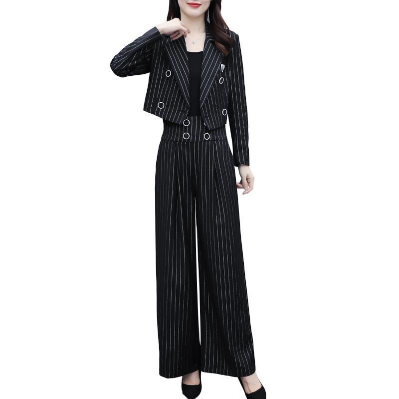 デニムセットアップ ストライプ柄ショートジャケットワイドパンツセットアップ