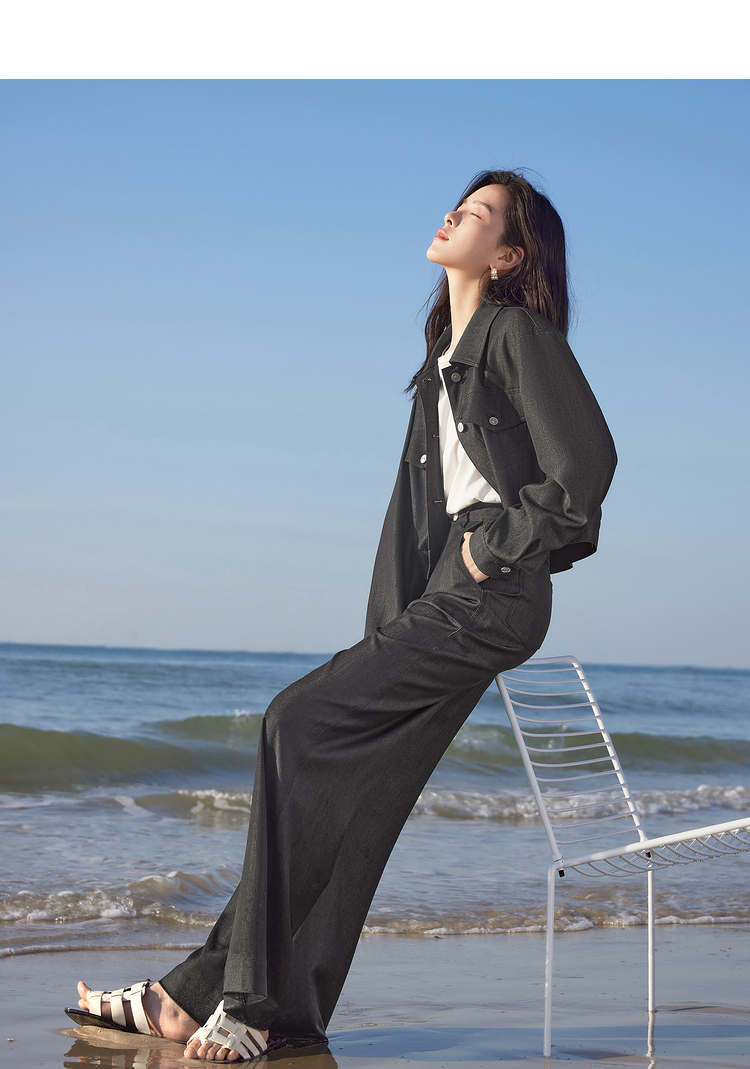 デニムセットアップ 海辺のゆったりワイドパンツセットアップ