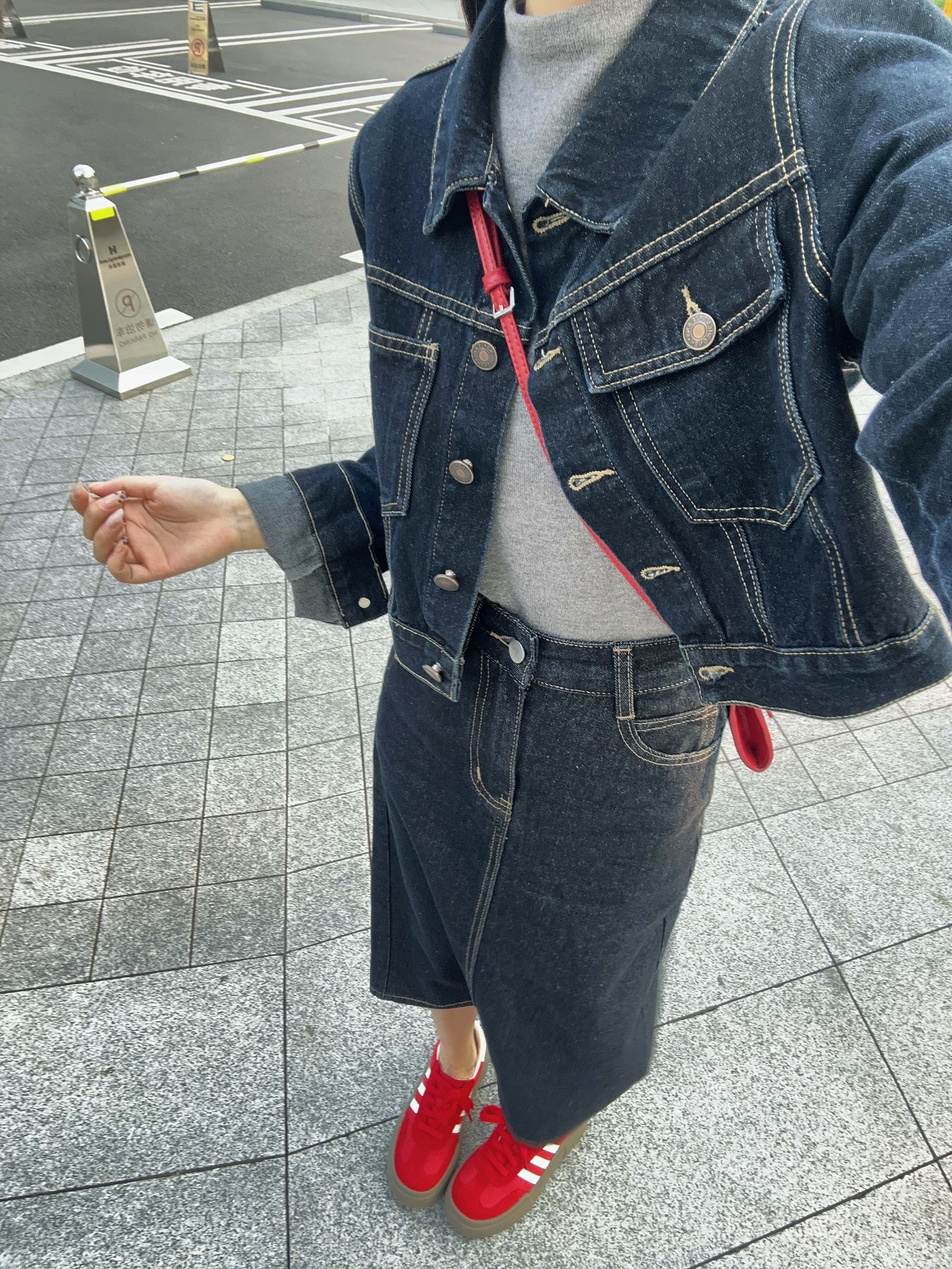 デニムセットアップ クラシック長丈スカートセット