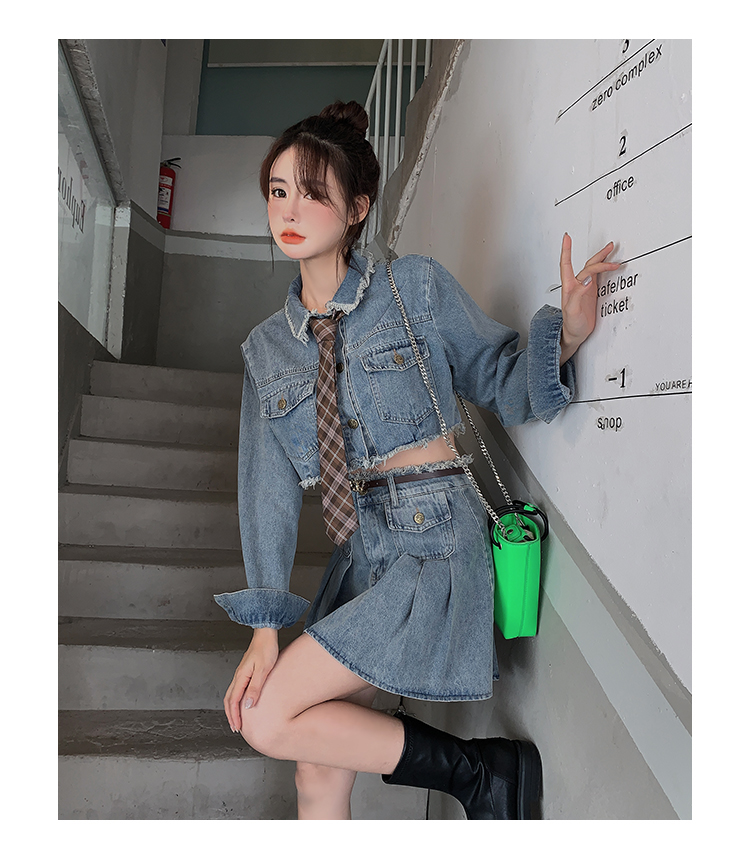 デニムセットアップ クロップド丈デニム制服風セットアップ