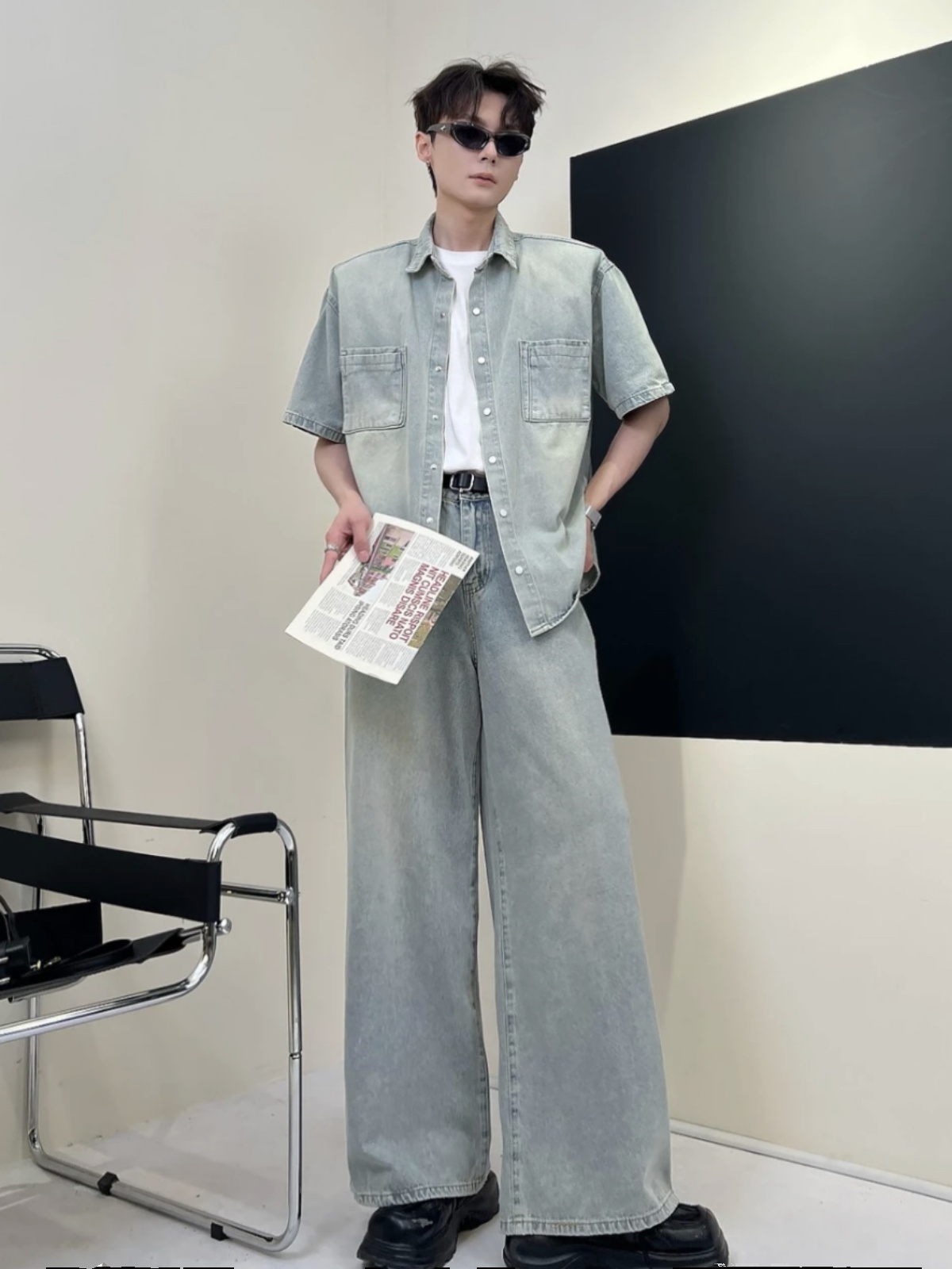 デニムセットアップ ゆったり大人の半袖デニムセットアップ