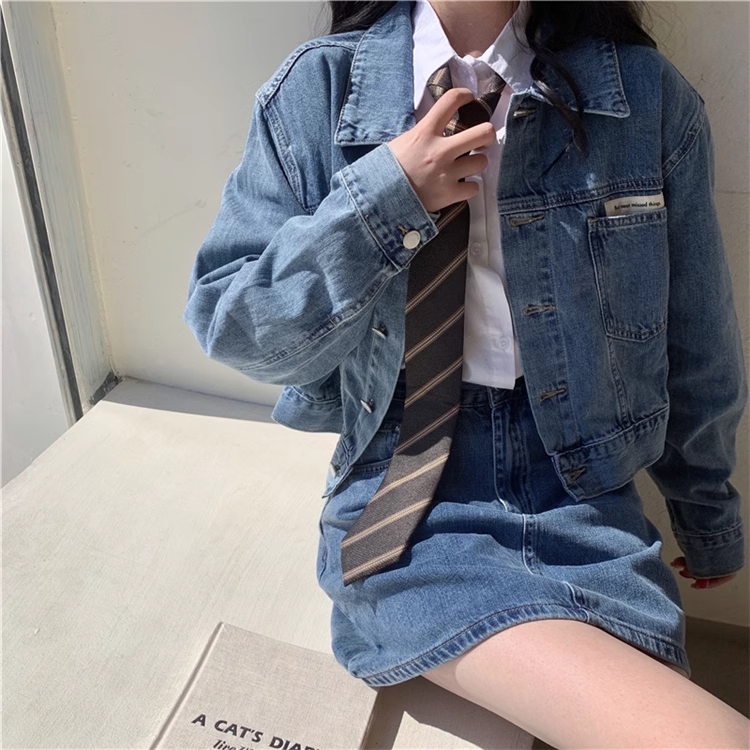 デニムセットアップ レトロ制服風デニムミニセット