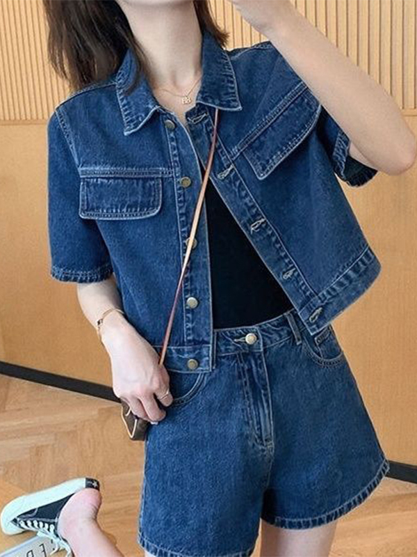 デニムセットアップ ゆったりデニムミニスカートセット
