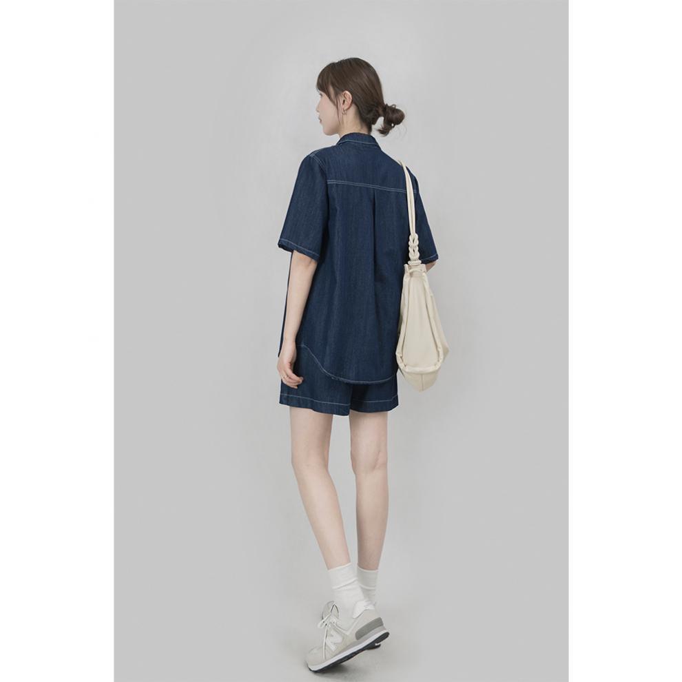 デニムセットアップ ゆったり半袖シャツ×ショートパンツセット