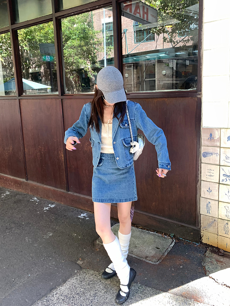デニムセットアップ シンプル上質ジャケット＆スカート