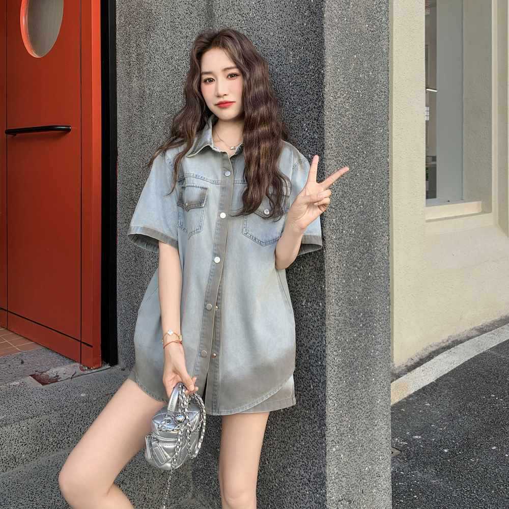 デニムセットアップ ゆったりシルエットデニムシャツワンピース