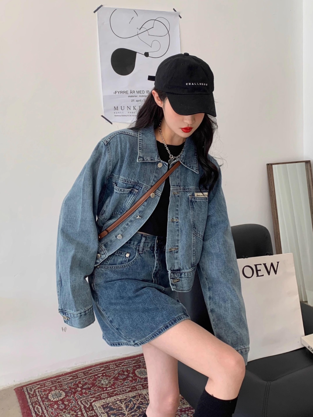 デニムセットアップ レトロ制服風デニムミニセット